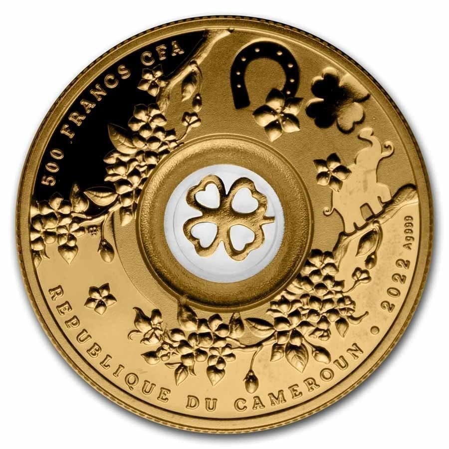 2022 CAMEROON FOUR LEAF CLOVER LUCKY SEVEN 14.14 g SILVER COIN - Image 2