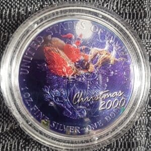 2000 Colorized Christmas Silver Eagle 1oz Pure Silver coin With COA :
